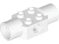 White Technic, Brick Modified 2 x 2 with Pin Hole and 2 Rotation Joint Sockets