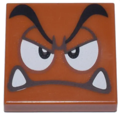 Orange Tile 2 x 2 with Black Eyebrows, Dark Brown and White Eyes Looking Straight Partially Closed, 
