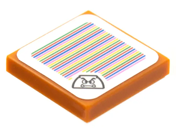 Orange Tile 2 x 2 with Super Mario Scanner Code Goomba Pattern (Sticker) - Sets 71360 / 71365 / 7136