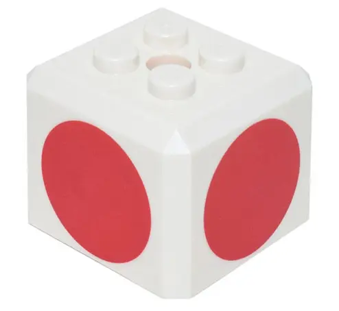 Brick, Modified Cube, 4 Studs on Top with Red Circle Pattern on All Sides (Super Mario Toad Cap)
