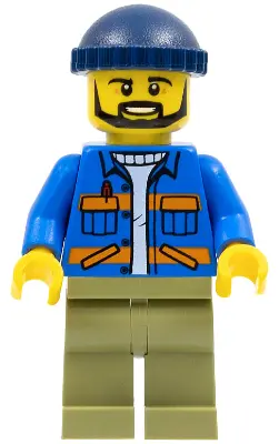 Dock Worker, Male, Blue Jacket with Diagonal Lower Pockets and Orange Stripes, Olive Green Legs, Dar