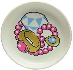 White Duplo Utensil Dish 3 x 3 with Ring, Beaded Pendant Necklace, and Diamond Jewel Pattern