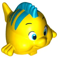 Yellow Duplo Fish with Large Eyes and Dark Azure Dorsal Fin and Stripes Pattern (Flounder / Fabius)