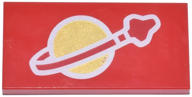 Red Tile 2 x 4 with Classic Space Logo Pattern