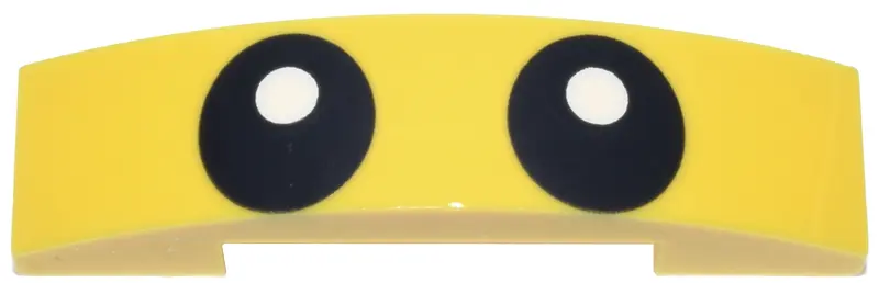 Yellow Slope, Curved 4 x 1 x 2/3 Double with Black Eyes with White Glints Pattern
