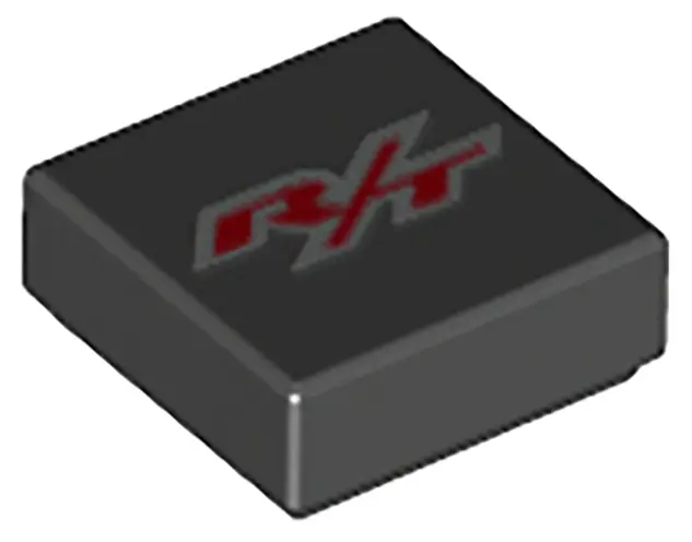 Black Tile 1 x 1 with 'R/T' Pattern