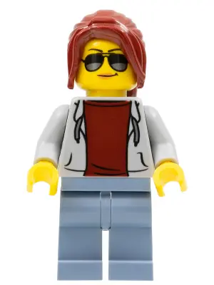 Race Marshal - Female, Light Bluish Gray Hoodie over Dark Red Shirt, Sand Blue Legs, Dark Red Ponyta