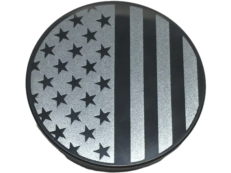 Black Tile, Round 3 x 3 with Stars and Dark Silver Stripes Pattern