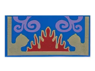 Blue Tile 2 x 4 with Gold, Red and Lavender Oriental Rug Pattern