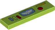 Lime Tile 1 x 4 with Control Panel with Buttons, Star Command Logo, Red Dot and Yellow Rectangle Pat