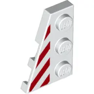 White Wedge, Plate 3 x 2 Left with Red Danger Stripes Pattern