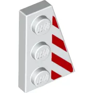 White Wedge, Plate 3 x 2 Right with Red Danger Stripes Pattern