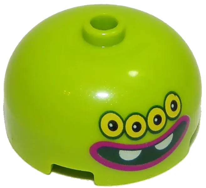 Lime Brick, Round 3 x 3 x 1 1/3 Dome Top - Open Stud with Face, Four Yellow Eyes with Black Pupils a