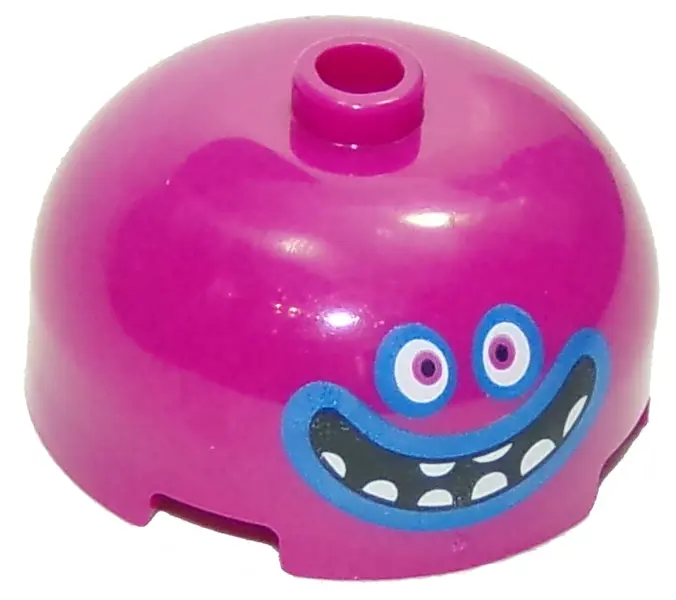 Magenta Brick, Round 3 x 3 x 1 1/3 Dome Top - Open Stud with Face, White Eyes and Teeth and Black Op