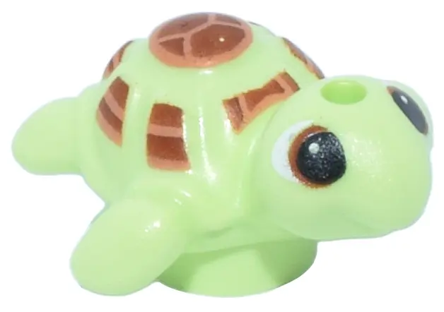 Yellowish Green Turtle, Friends Style, Baby with Black Eyes and Reddish Brown and Medium Nougat Shel