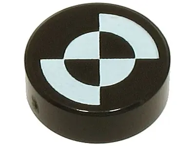 Black Tile, Round 1 x 1 with White Quarter Circles and Arcs (Fiducial Marker) Pattern