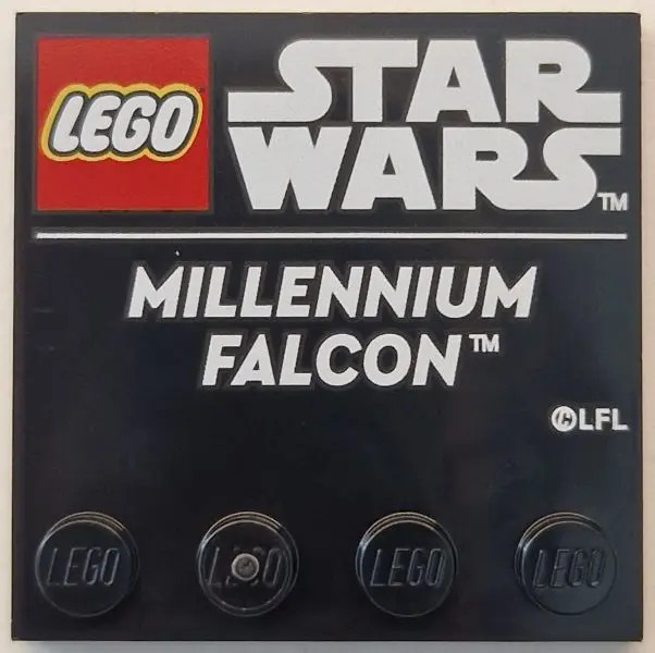 Black Tile, Modified 4 x 4 with Studs on Edge with LEGO Star Wars Logo and White 'MILLENNIUM FALCON'