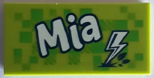 Lime Tile 2 x 4 with 'Mia' and Lightning Flash Pattern