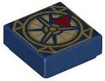 Blue Tile 1 x 1 with Gold and Tan Magic Compass with Thick Red Needle Pattern