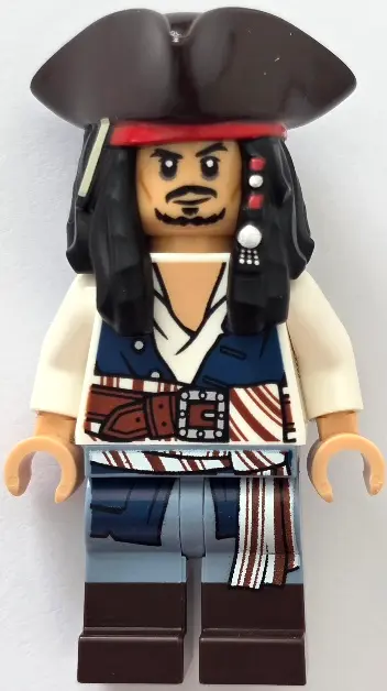Captain Jack Sparrow - White Shirt, Dark Blue Plain Vest, Dark Brown Boots, Tricorne