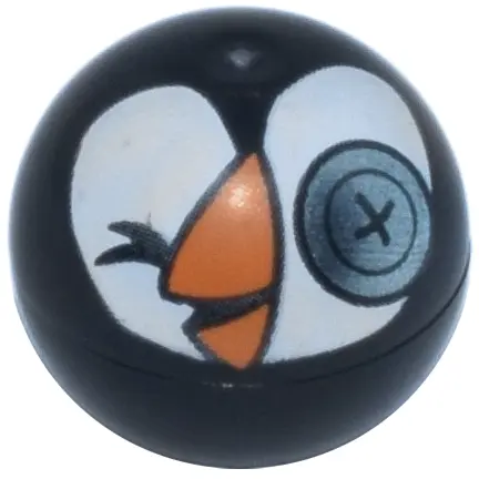 Black Technic Ball Joint with Closed Eye, Metallic Light Blue Button Eye, and Orange Beak on White B