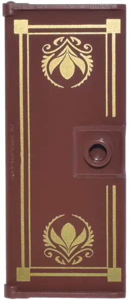 Reddish Brown Door 1 x 3 x 6 with Stud Handle with Gold Border with Squares and Arendelle Crest Flow
