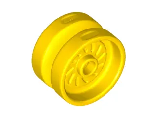 Yellow Wheel 18mm D. x 12mm with Axle Hole and Stud, Solid Brake Rotor Lines