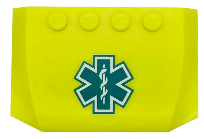 Neon Yellow Wedge 4 x 6 x 2/3 Triple Curved with Dark Turquoise EMT Star of Life Pattern