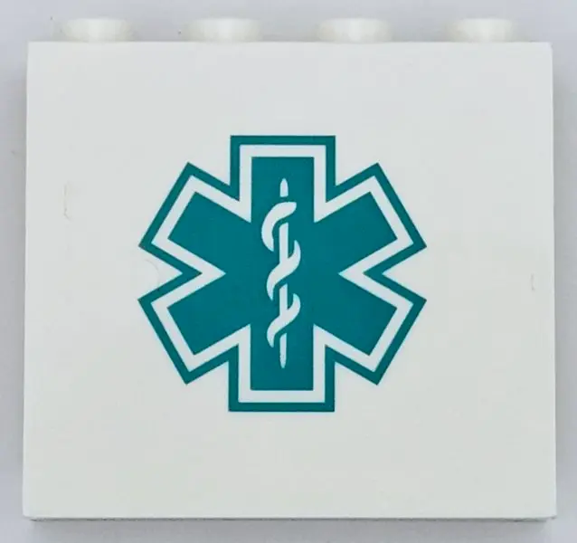 White Panel 1 x 4 x 3 with Side Supports - Hollow Studs with Dark Turquoise EMT Star of Life Pattern