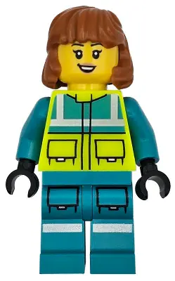 Ambulance Driver - Female, Dark Turquoise and Neon Yellow Safety Vest, Legs with Silver Reflective S