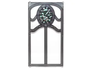 Trans-Clear Glass for Window 1 x 4 x 6 with Ornate Silver Frame and Dark Green and Sand Green Oval S