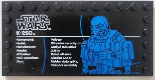 Tile, Modified 6 x 12 with Studs on Edges with Star Wars Logo and 'K-2SO' Pattern