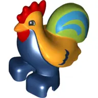 Dark Blue Duplo Chicken, Rooster, Two Feet with Lime Tail