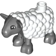 White Duplo Sheep, Lamb with Dark Bluish Gray Legs and Head Pattern