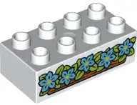 White Duplo, Brick 2 x 4 with Medium Azure Flowers in Window Box Pattern