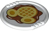 White Duplo Utensil Disk with Mickey Mouse Logo Waffle with Syrup Pattern