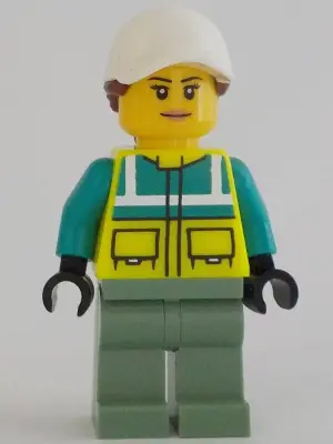 Ambulance Driver - Female, Dark Turquoise and Neon Yellow Safety Vest, Sand Green Legs, White Cap wi