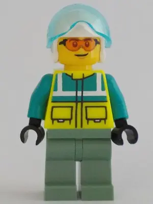 Rescue Helicopter Pilot - Male, Dark Turquoise and Neon Yellow Safety Vest, Sand Green Legs, White H