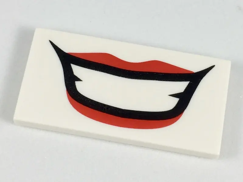 White Tile 2 x 4 with Large Smile with Red Lips Pattern