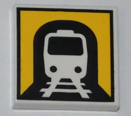 White Tile 2 x 2 with Train in Tunnel Pattern