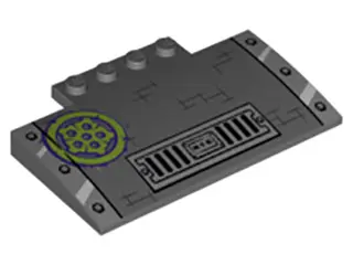 Dark Bluish Gray Slope, Curved 5 x 8 x 2/3 with 4 Studs with Sewer Grate and Rivets and Lime and Dar
