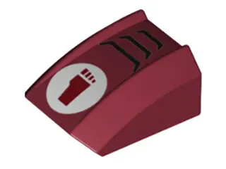 Dark Red Slope, Curved 2 x 2 Lip with TMNT Foot Clan Logo in White Circle Pattern