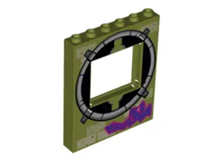 Olive Green Panel 1 x 6 x 6 with Window with Round Sewer Opening Outline Pattern