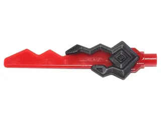Trans-Red Minifigure, Weapon Sword Blade with Jagged Edge and Bar End with Molded Pearl Dark Gray Ge