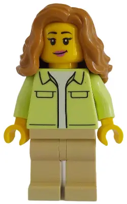 Modern House Resident - Female, Yellowish Green Jacket over White Shirt, Tan Legs, Medium Nougat Hai