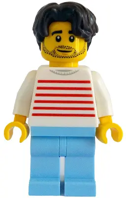 Modern House Resident - Male, White Sweater with Red Horizontal Stripes, Bright Light Blue Legs, Dar