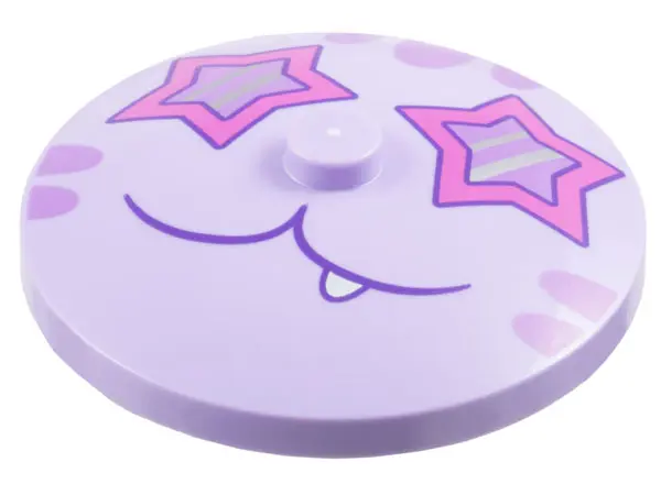 Lavender Dish 4 x 4 Inverted (Radar) with Solid Stud with Cat Face with Dark Pink Star Shaped Eyes, 