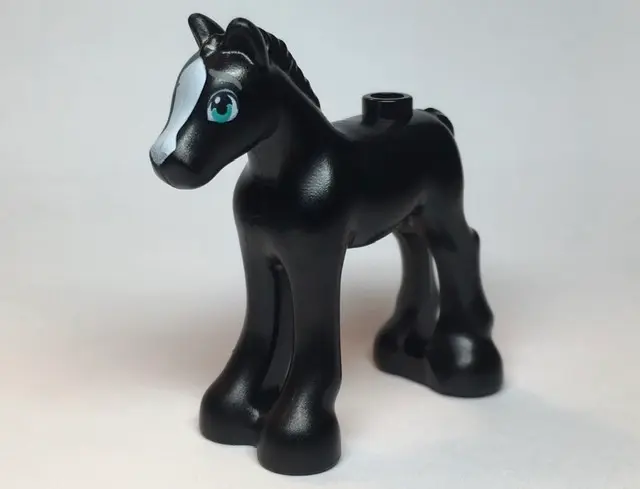 Black Horse, Friends Style, Baby Foal with Dark Turquoise Eyes, Dark Bluish Gray Eyebrows and White 