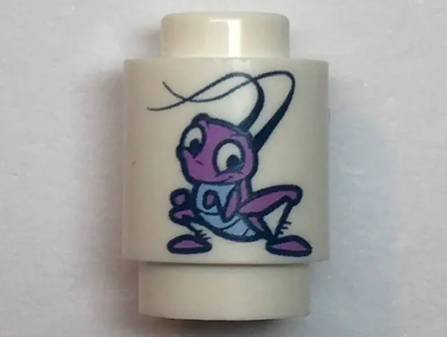White Brick, Round 1 x 1 with Lavender Cricket Pattern (Cri-Kee)