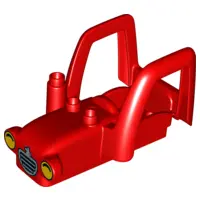 Red Duplo Car Body Tractor with 2 Studs, Exhaust Pipe, Radiator with Rabbit and Headlights Pattern